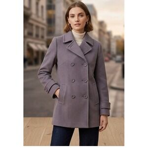 JNBY Pea Coat Womens Medium Charcoal Grey Wool Blend Double Breasted Structured